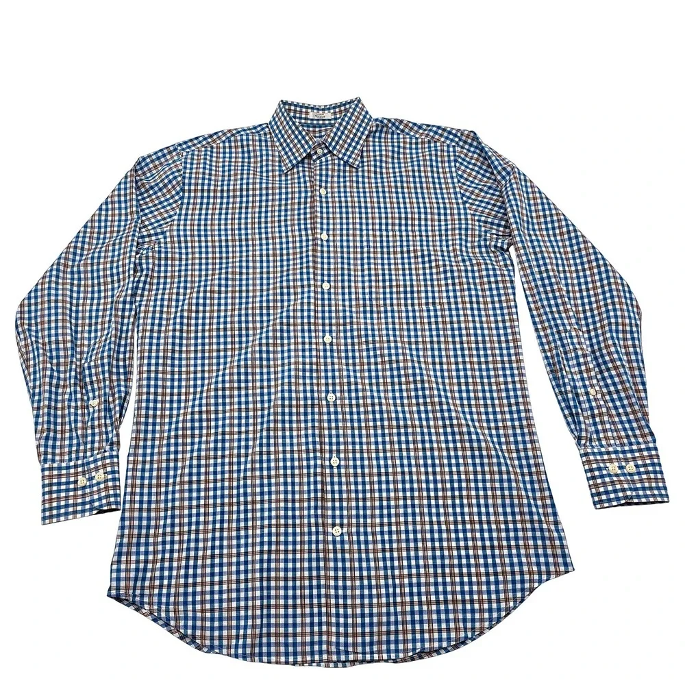 Peter Millar Mens Medium‎ Gingham Check Long Sleeve Button Down Shirt Cotton